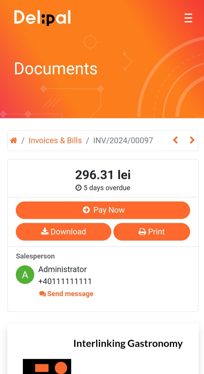Interface tableside payment
